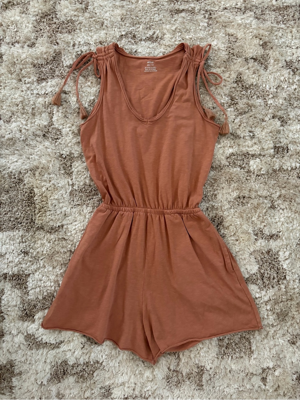 NWT American Eagle Aerie Size XS Rust Tie-Shoulder One-Piece Romper
